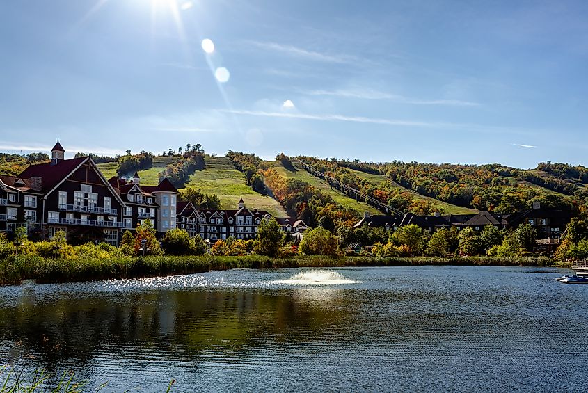 View of Mill pond and water fountain, Blue Mountains Village, Ontario
