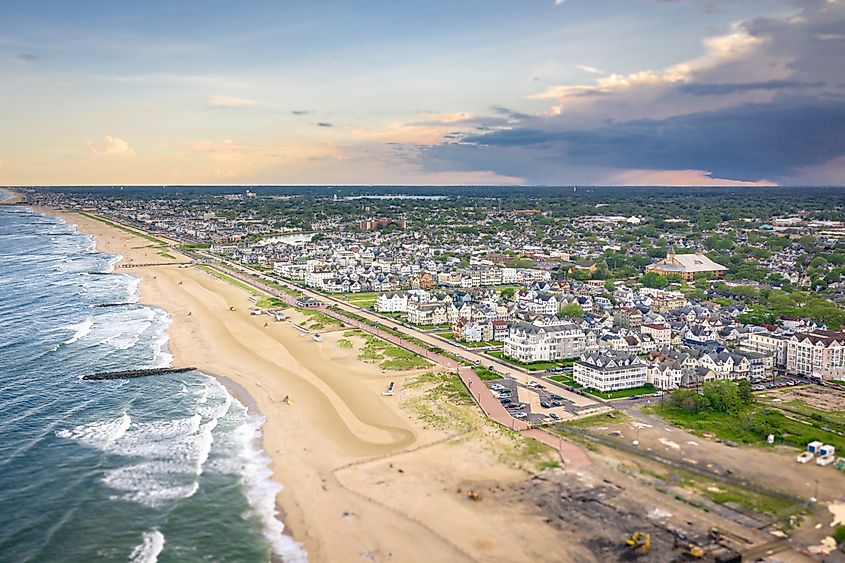  Aerial view of the beach town of Asbury Park, New Jersey.