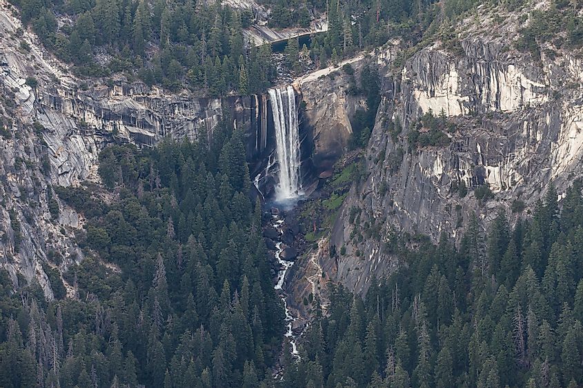 A view of the Vernal Fall and the Merced River from Washburn Point, Yosemite National Park, California
