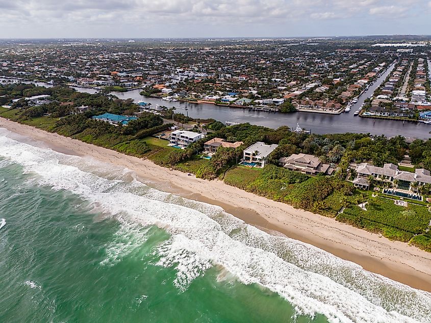 Aerial view of the Town of Hillsboro Beach in Florida.