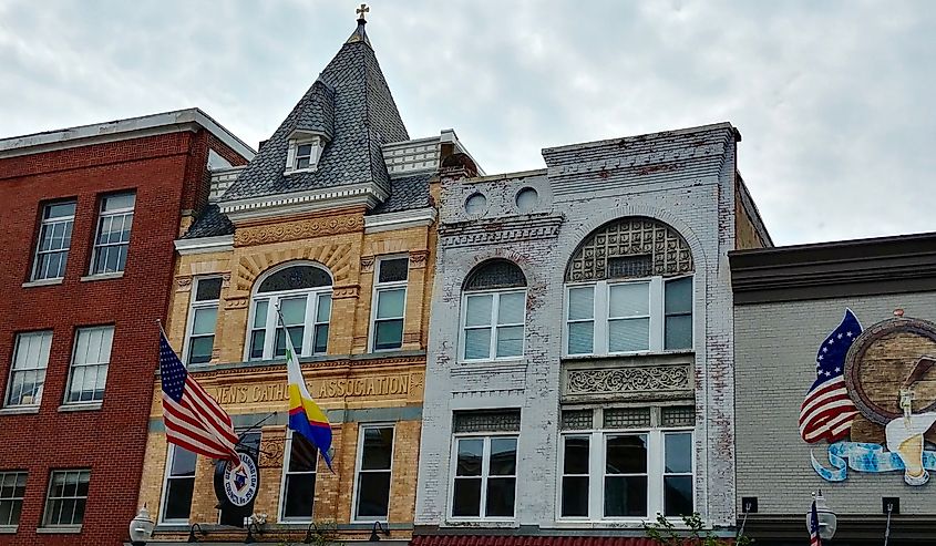 Exterior of the YMCA and historic buildings along South Street, Morristown, New Jersey.