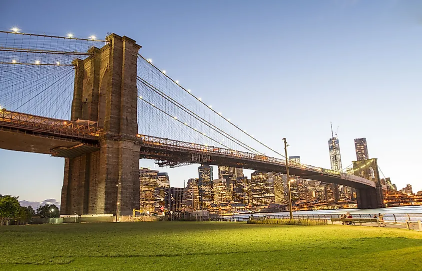The Brooklyn Bridge connecting Brooklyn to Manhattan, New York
