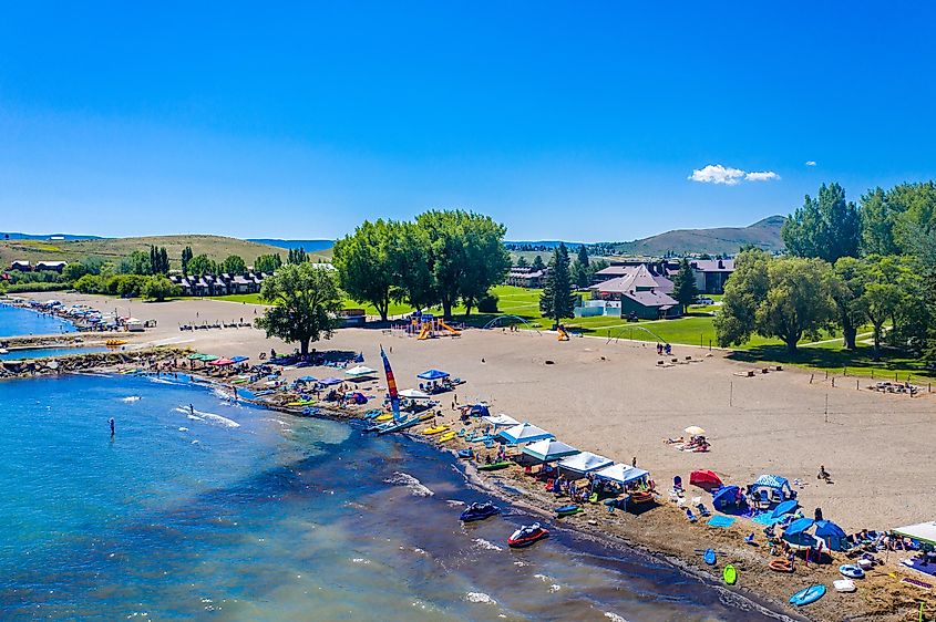 People enjoying the beach on Bear Lake