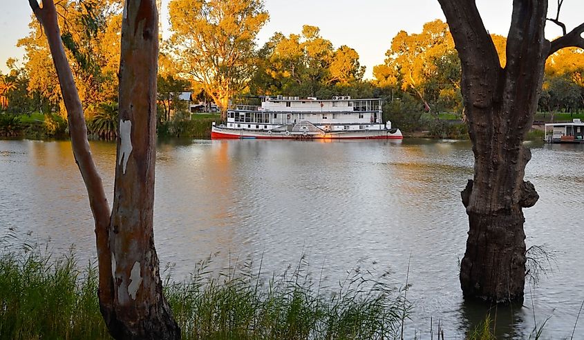 River Murray near Mildura with a moored historic riverboat