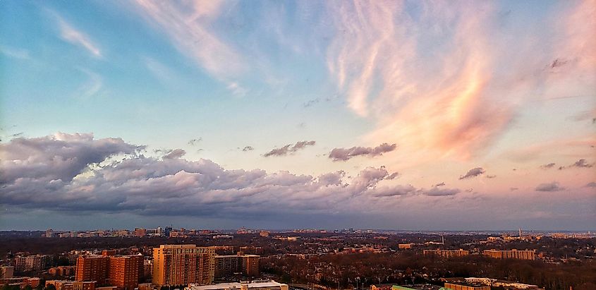 Beautiful sunset and clouds in the Falls Church city, Virginia America