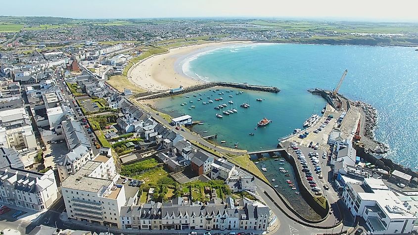 Portrush town on the Atlantic Ocean, North Coast, County Antrim, Northern Ireland.