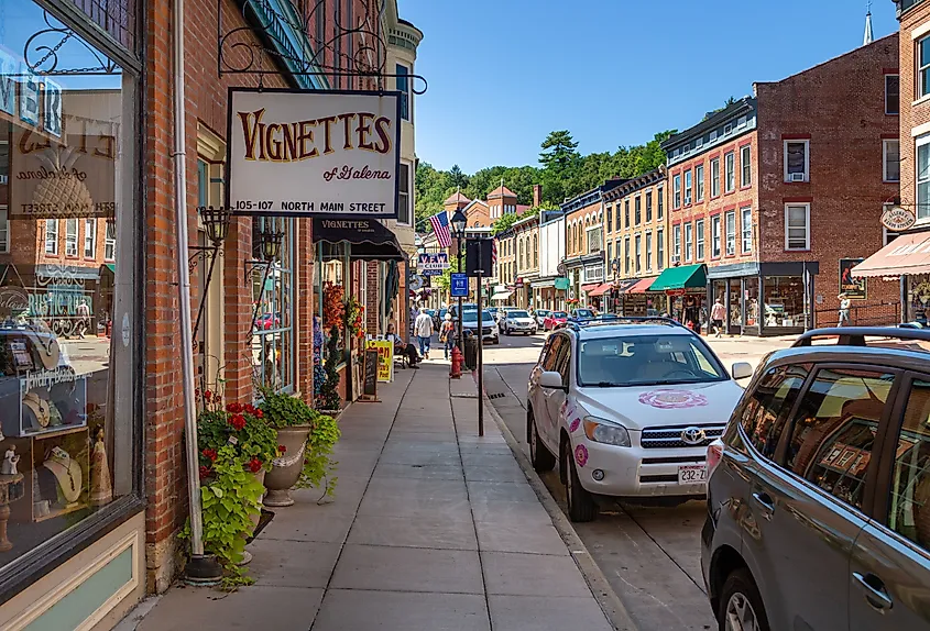 Shops on the Main Street of Galena, Illinois.