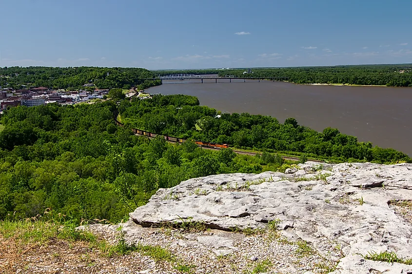 View of Hannibal, Missouri and Mississippi River from Lovers Leap Park.