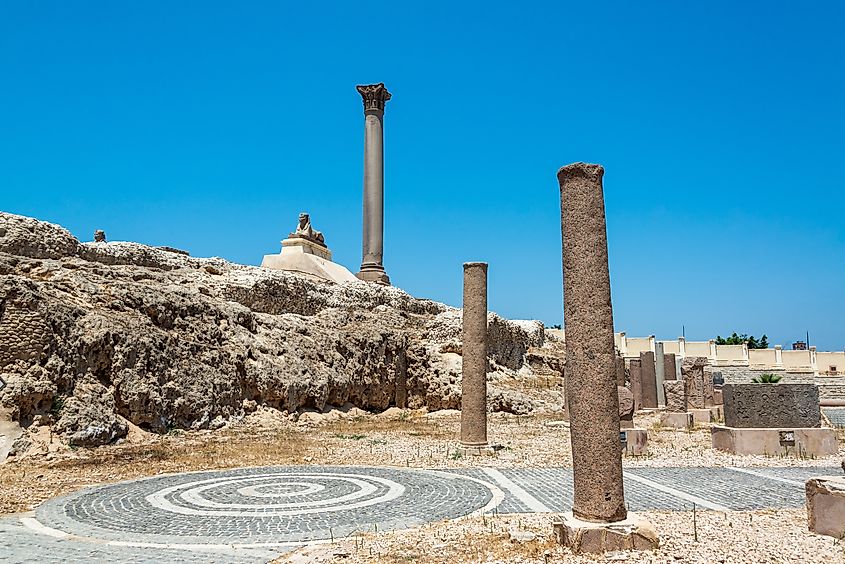 View of ancient Pompey's Pillar in Alexandria, Egypt