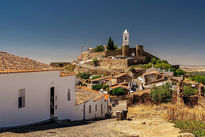 A town with white houses in Monsaraz, Alentejo region in Portugal.