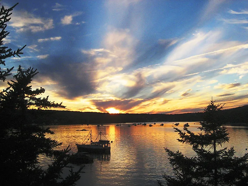A sunset scene in Blue Hill, Maine.