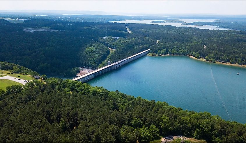 Aerial view of the Greers Ferry Dam in Arkansas.