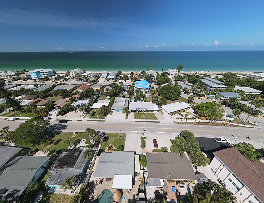 Aerial view of Manasota Key beautiful beach and homes