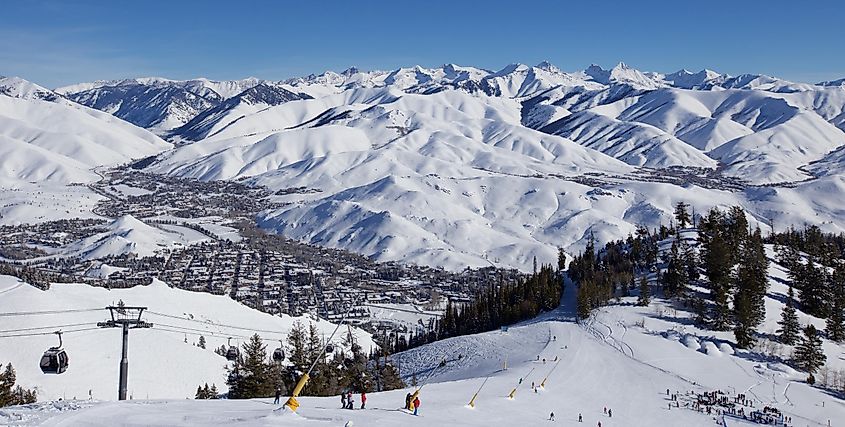 Skiers on the slopes at Sun Valley Ski Resort, Idaho.