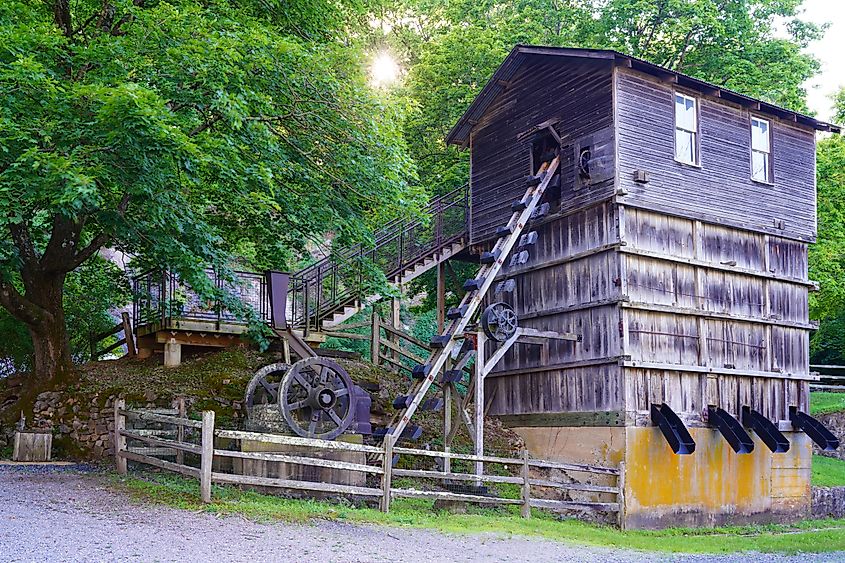 Historic buildings at the Red Mill Historic Village in Clinton, New Jersey. 