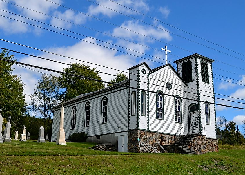 Mary of the Mountain Church as seen from HWY 23A. Hunter, NY