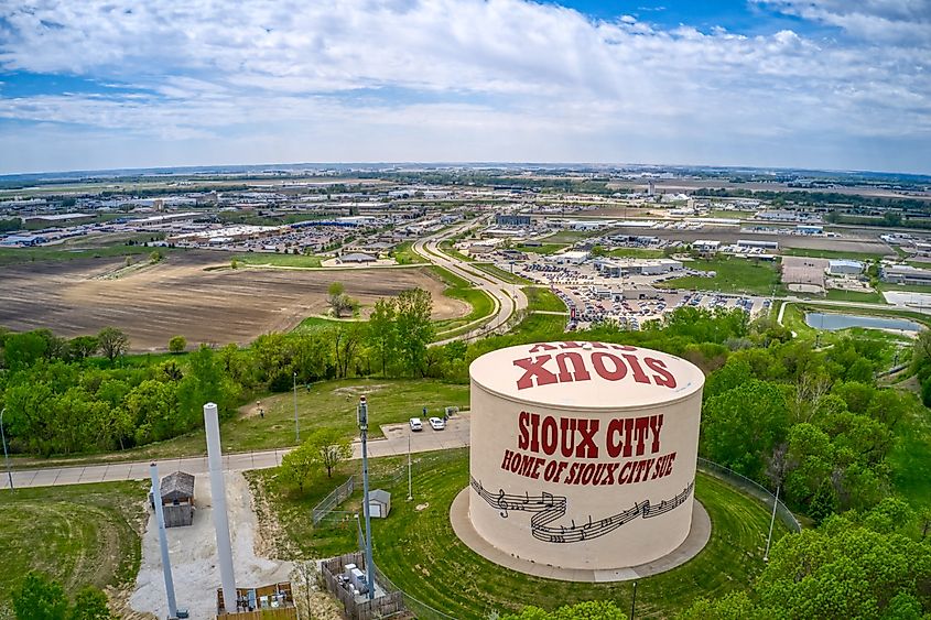 Aerial view of Sioux City in Iowa.