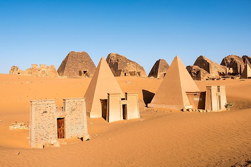 Historical Meroe pyramids in the Sahara desert in Sudan