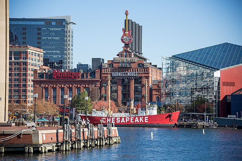 The Inner Harbor in Baltimore, Maryland, USA.