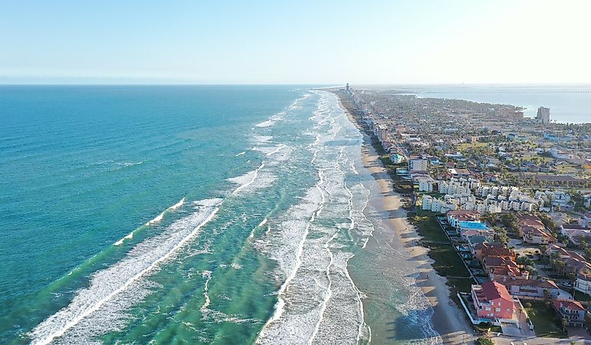 South Padre Island, Texas. Blue ocean and coast. 