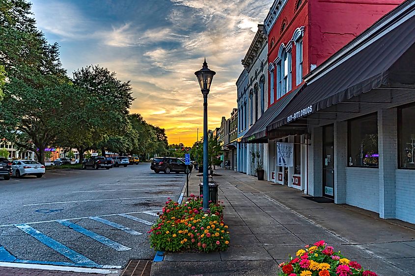 Scenic view of the historic downtown of Eufaula at sunset