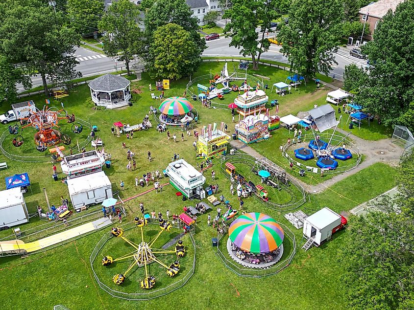Aerial view of a town fair in Norwich, Vermont