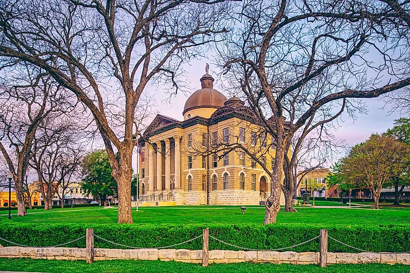 Architectural photograph of Historic Hays County Courthouse in downtown San Marcos, Texas