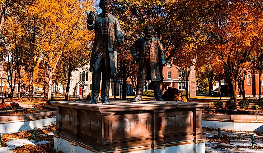 Lincoln - Douglas Debate Memorial Plaza and its monument located in historic downtown in Ottawa, IL.