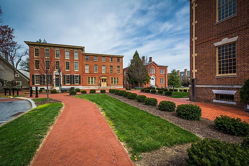 Historic brick buildings in downtown Dover, Delaware