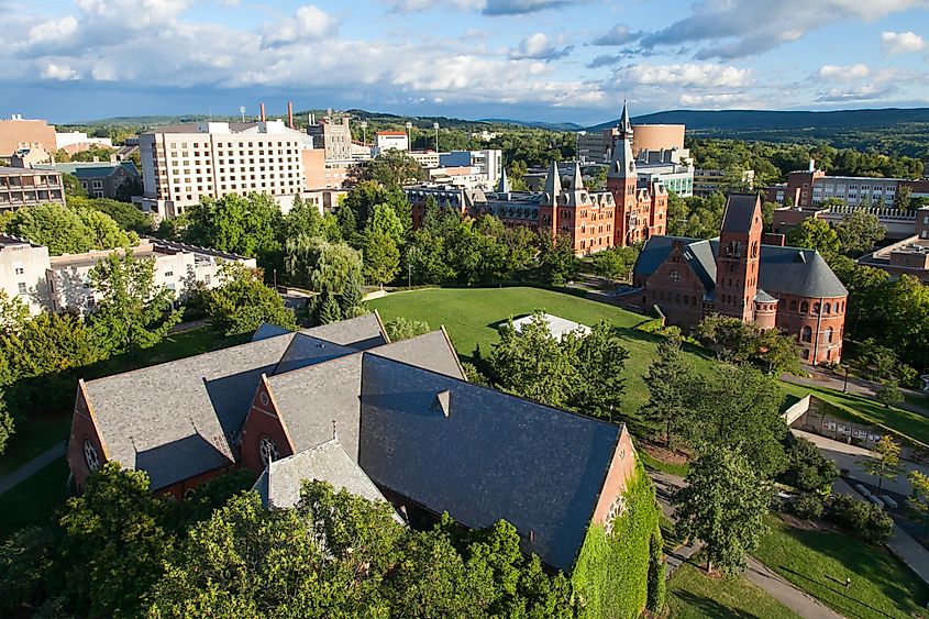 Aerial view of Cornell University in Ithaca, New York.