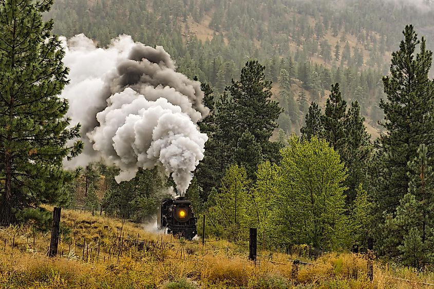 A Steam Locomotive Train in the Okanagan Valley near Summerland 