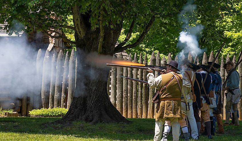 Reenactment at Sycamore Shoals State Historic Park of the Siege of Fort Watauga in 1776, Elizabethton, Tennessee