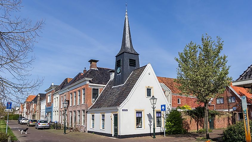 Historic buildings in the market square of Bad Nieuweschans, Netherlands.