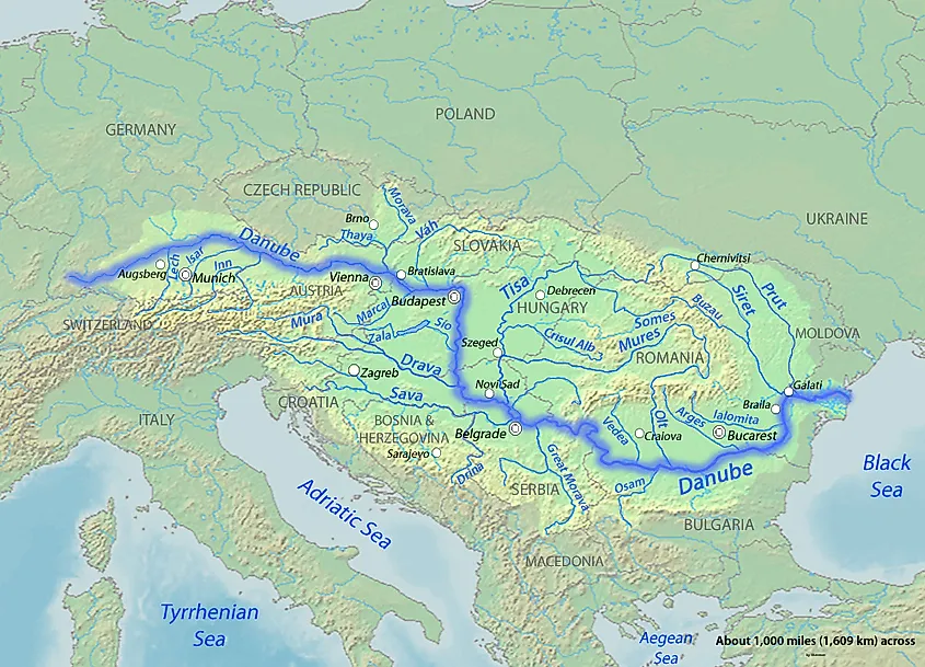 Map Danube River Europe