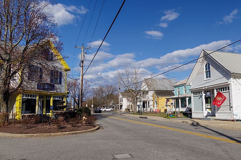 The pretty downtown area of Stevensville, Maryland.