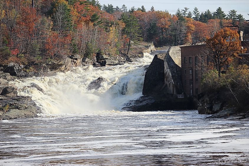 View of Rumford Falls near Mexico in Maine.