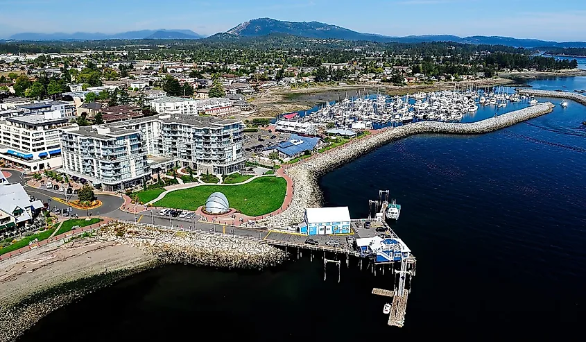 An aerial image of Sidney, Vancouver Island, BC, Canada.