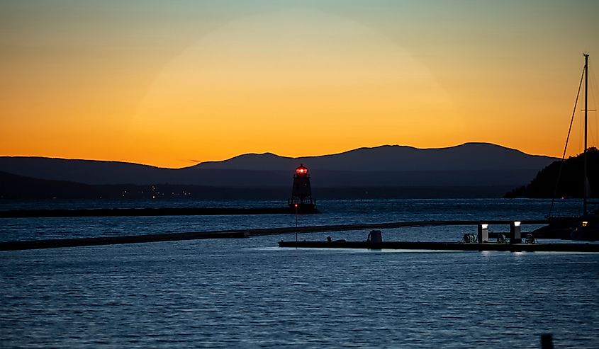 Sunset over the Adirondacks of upstate New York across Lake Champlain