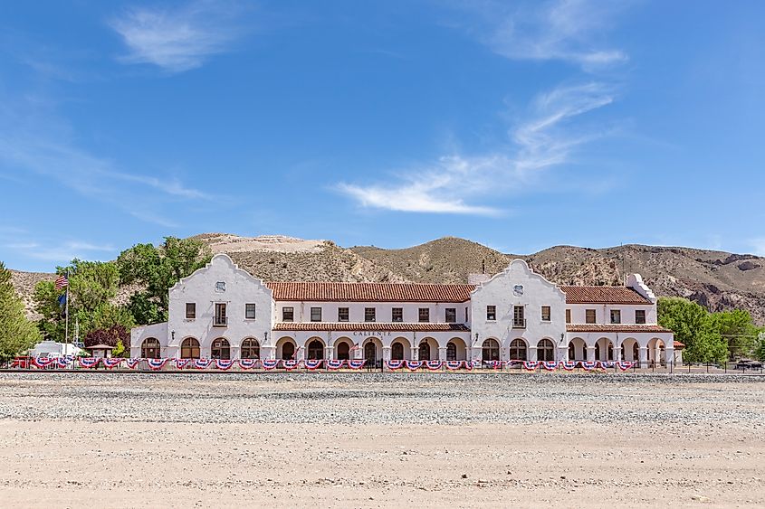 City Hall at former railroad depot in Caliente, Nevada.