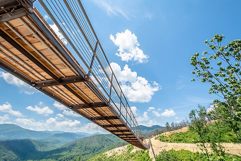 Skybridge Gatlinburg with blue sky background. Credit: Chansak Joe/Shutterstock.com