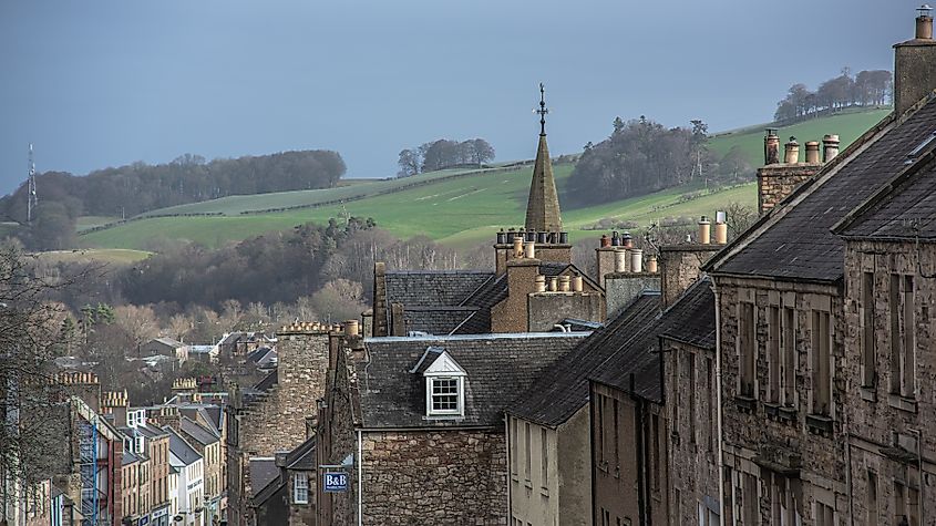 Jedburgh town centre from the castle, Scottish borders, Scotland.