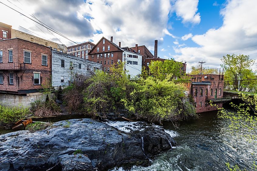Downtown Brattleboro, Vermont, above the Whetstone Brook River.