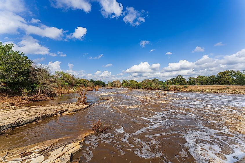 Floodwaters at Colorado Bend State Park, Texas.