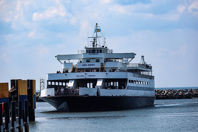 Arrival of the Cape May - Lewes Ferry at the Lewes, Delaware terminal.