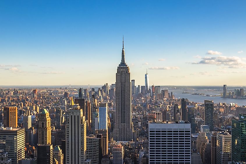 Empire State Building and other skyscrapers at New York City at sunset