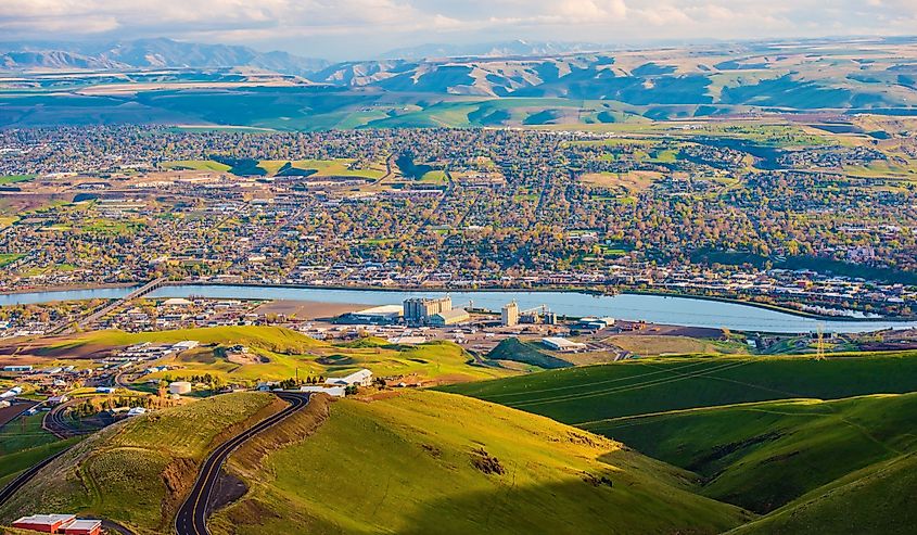 Lewistone Idaho USA Cityscape and the Snake River in Summer. United States.