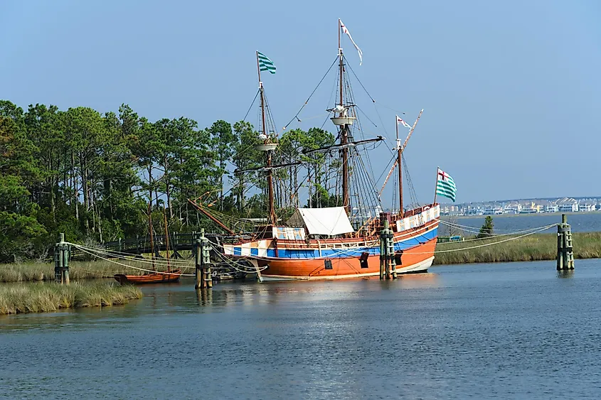 The Elizabeth II sailing ship replica in Manteo