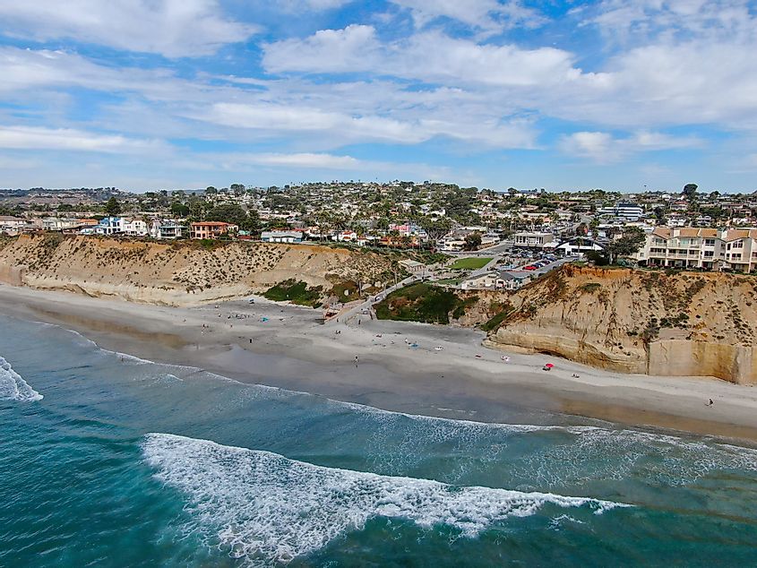 Aerial view of Solana Beach and cliff, California