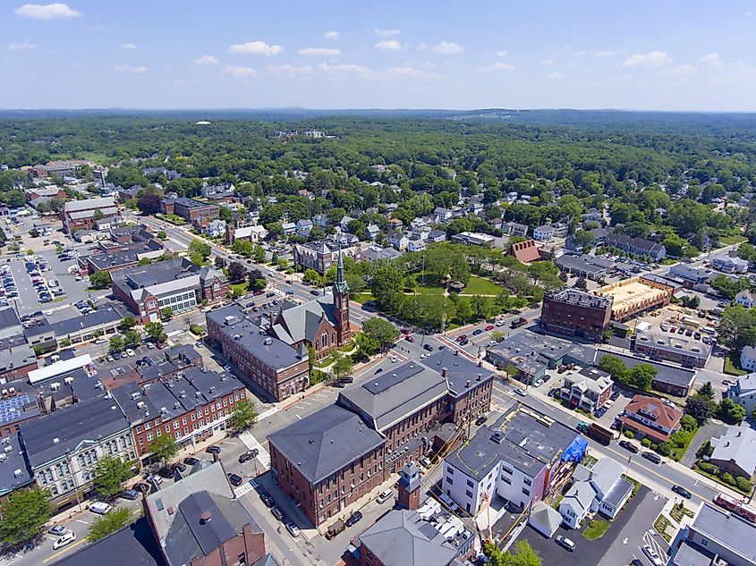 Aerial view of downtown Natick, Massachusetts. 