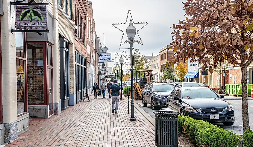 Main Street area downtown Spartanburg, South Carolina